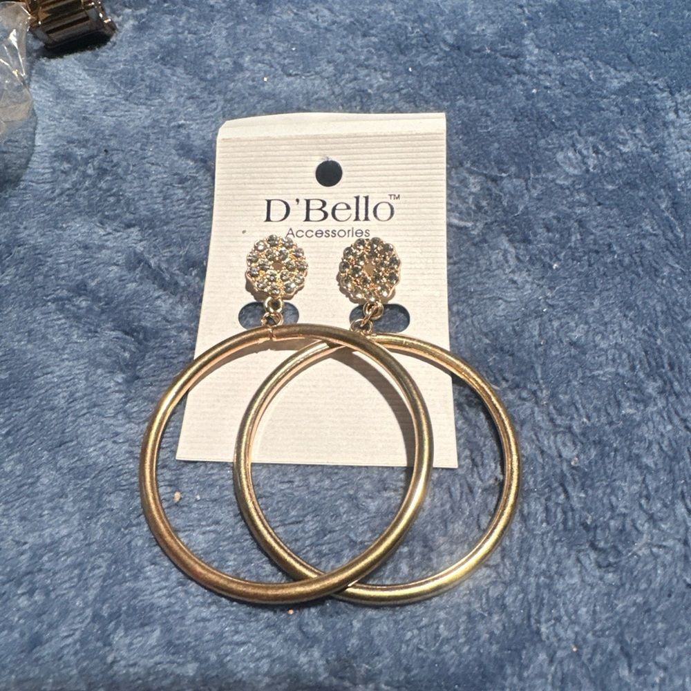 D’Bello Rhinestone Hoop Post Dangle Earrings In Gold Tone Setting